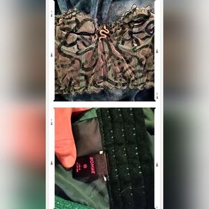 ROMWE Black and Green Sheer Lace Corset Back